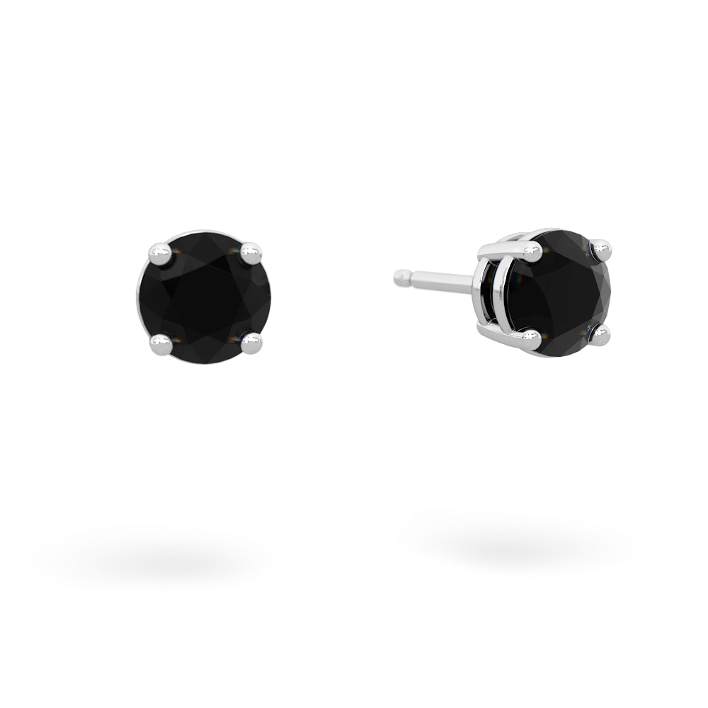 Onyx 5Mm Round Stud 14K White Gold earrings E1785