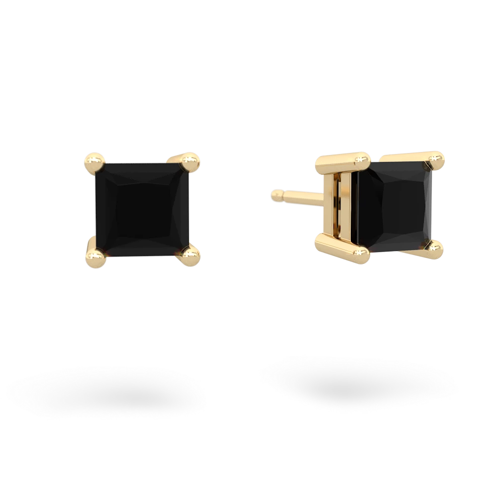 Onyx 5Mm Princess Cut Stud 14K Yellow Gold earrings E1789