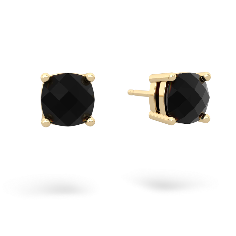 Onyx 6Mm Checkerboard Cushion Stud 14K Yellow Gold earrings E1796