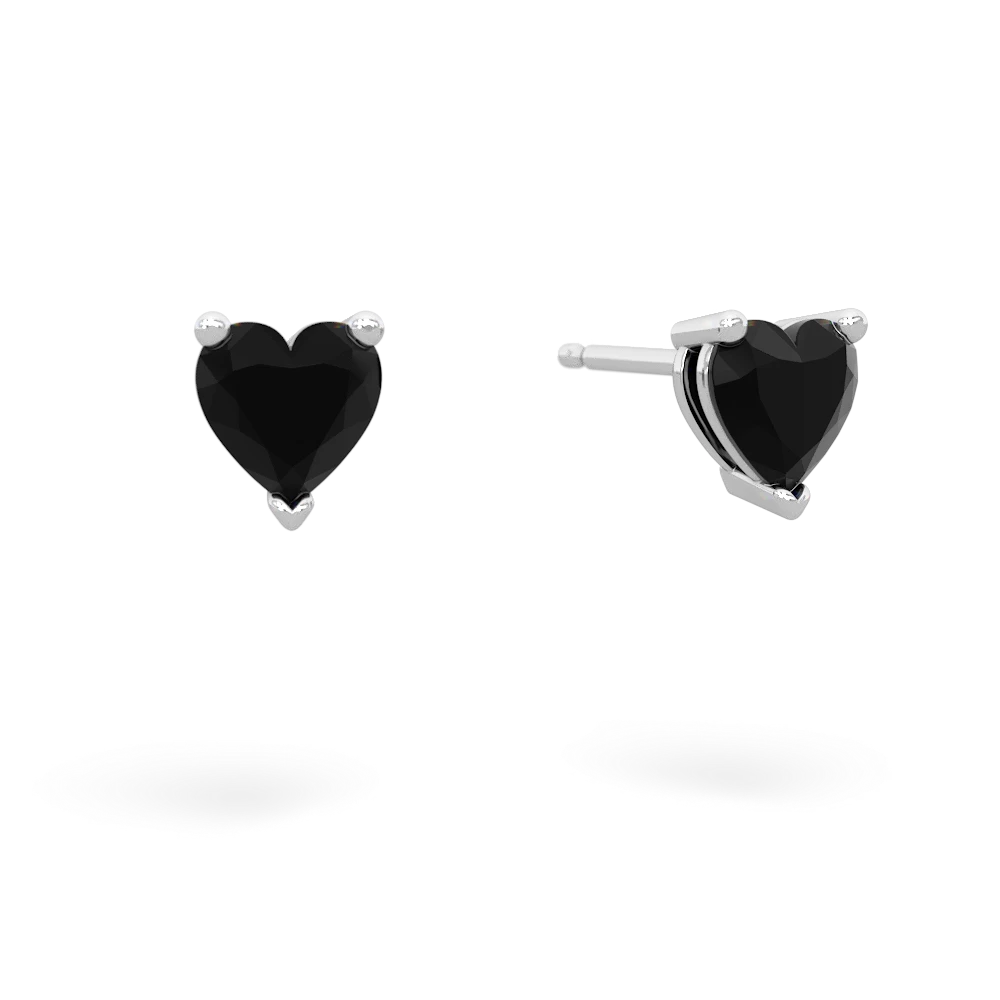 Onyx 5Mm Heart Stud 14K White Gold earrings E1861