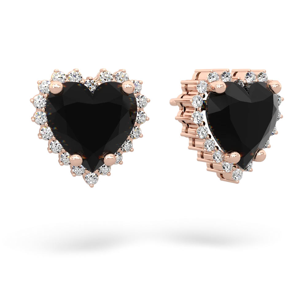 Onyx Sparkling Halo Heart 14K Rose Gold earrings E0391