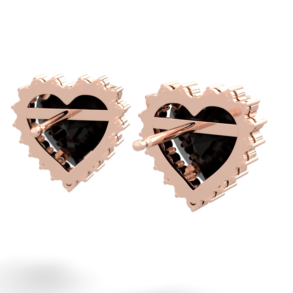 Onyx Sparkling Halo Heart 14K Rose Gold earrings E0391