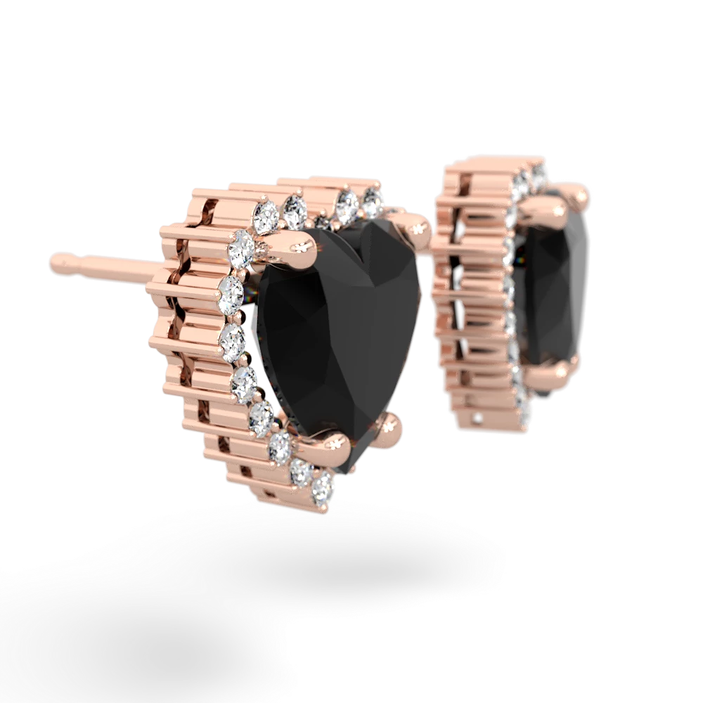 Onyx Sparkling Halo Heart 14K Rose Gold earrings E0391