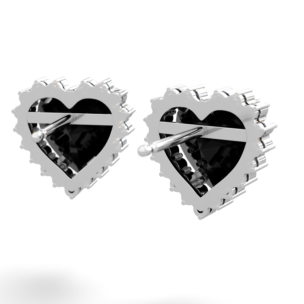 Onyx Sparkling Halo Heart 14K White Gold earrings E0391