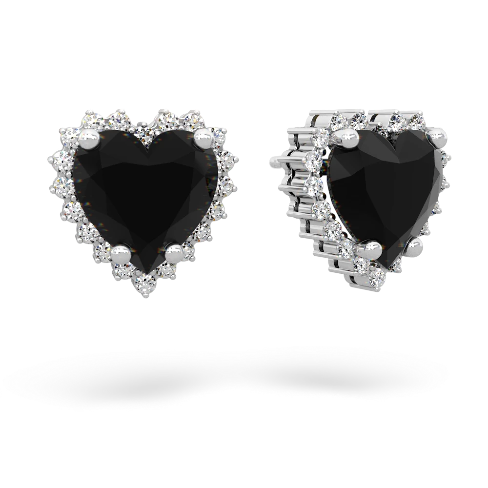 Onyx Sparkling Halo Heart 14K White Gold earrings E0391