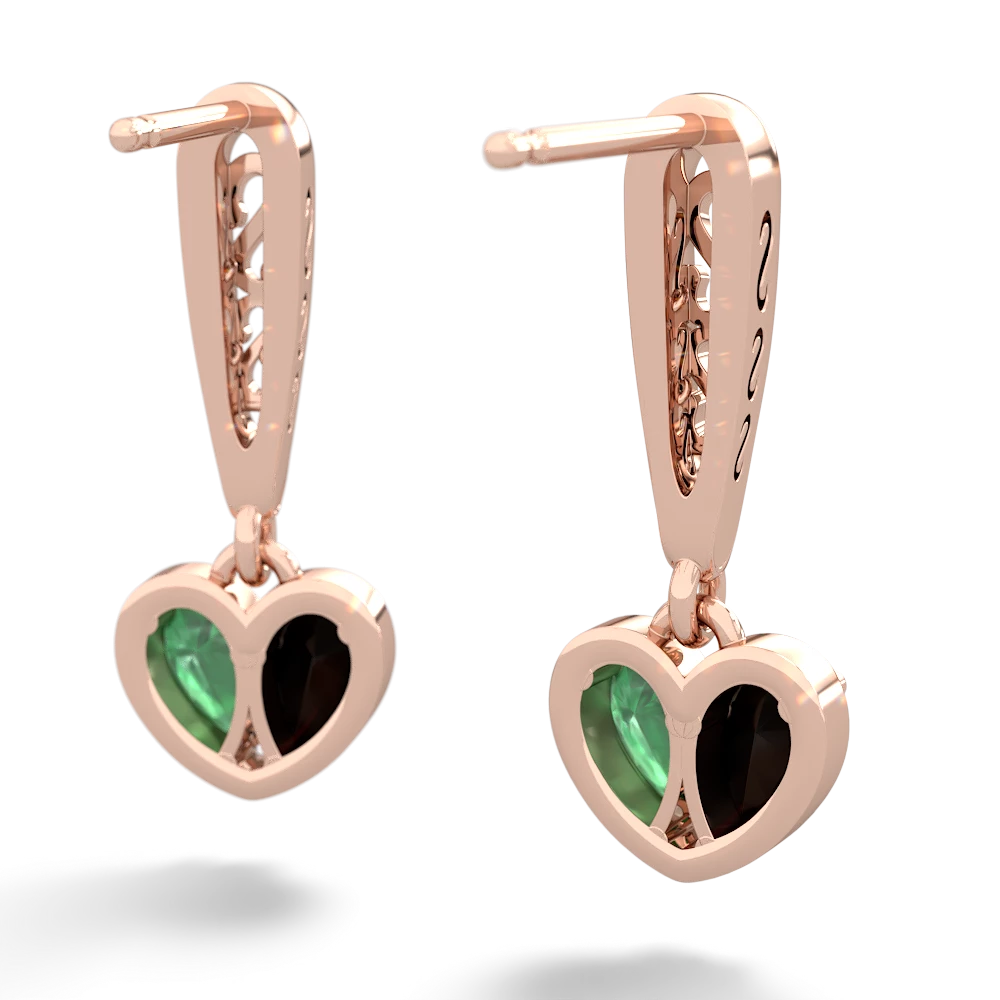 Onyx Filligree Heart 14K Rose Gold earrings E5070