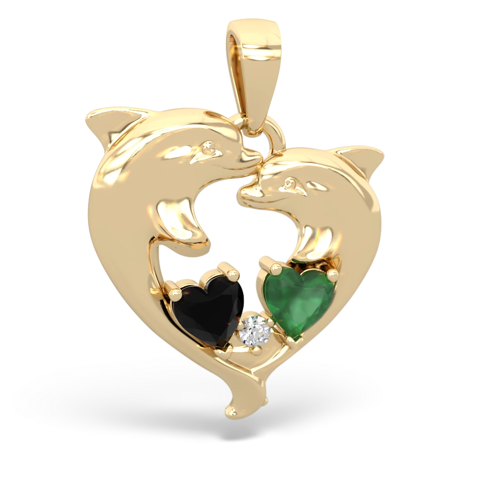 Onyx Dolphin Heart 14K Yellow Gold pendant P5820