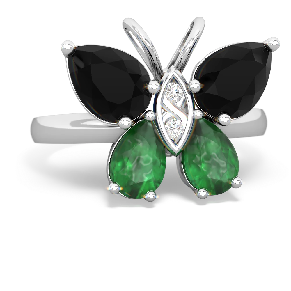 Onyx Butterfly 14K White Gold ring R2215