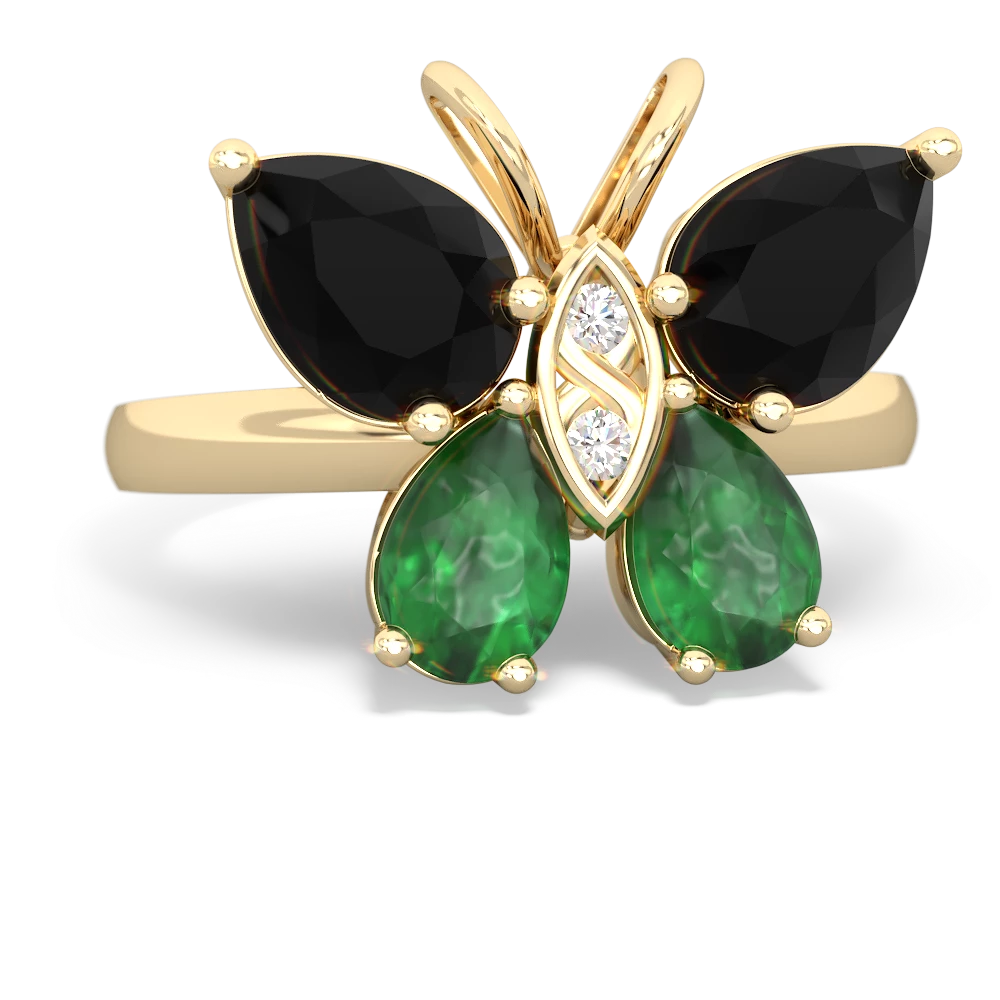 Onyx Butterfly 14K Yellow Gold ring R2215