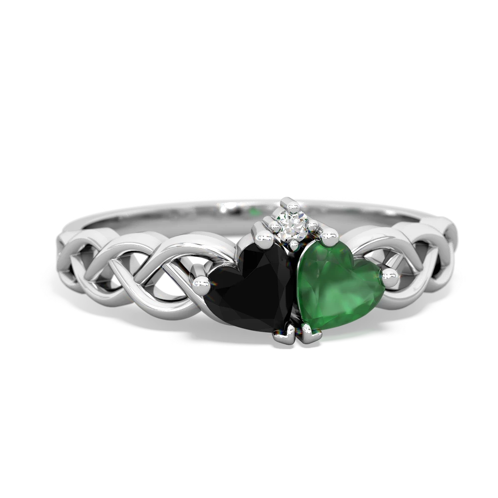 Onyx Heart To Heart Braid 14K White Gold ring R5870