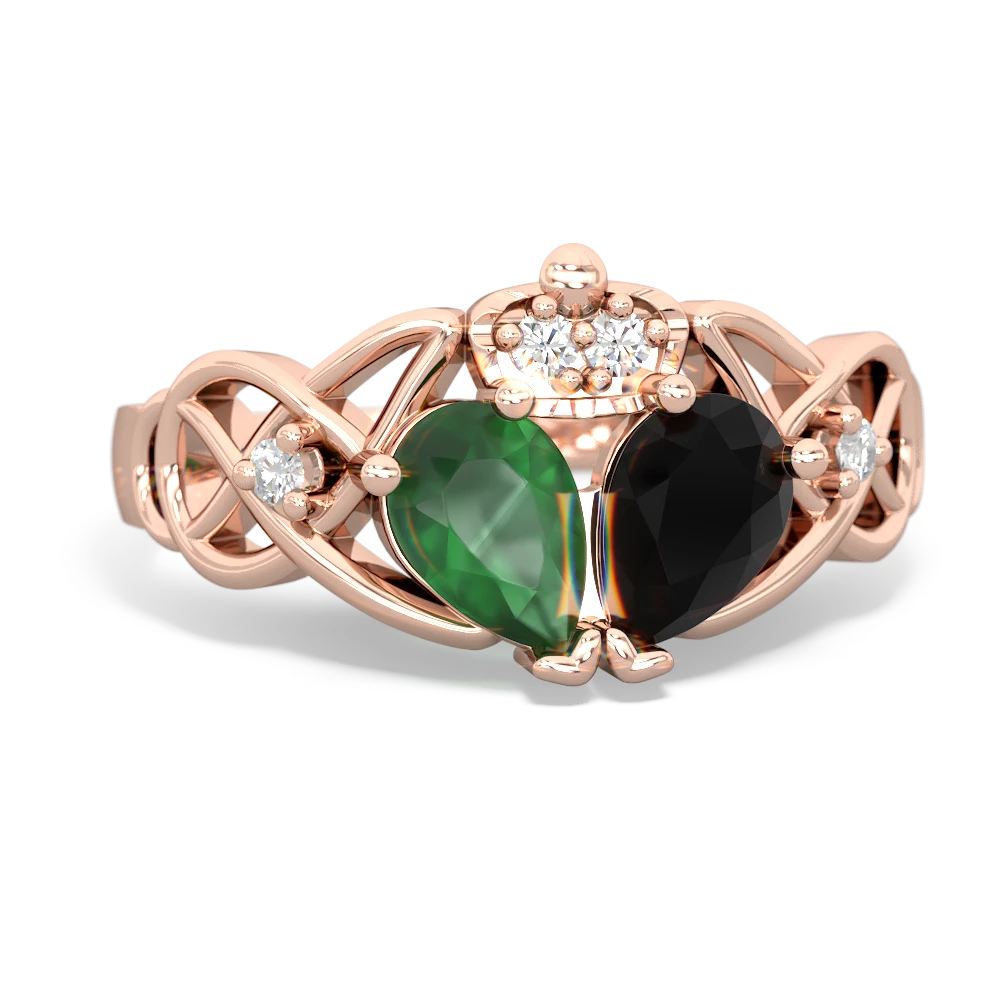 Onyx 'One Heart' Celtic Knot Claddagh 14K Rose Gold ring R5322