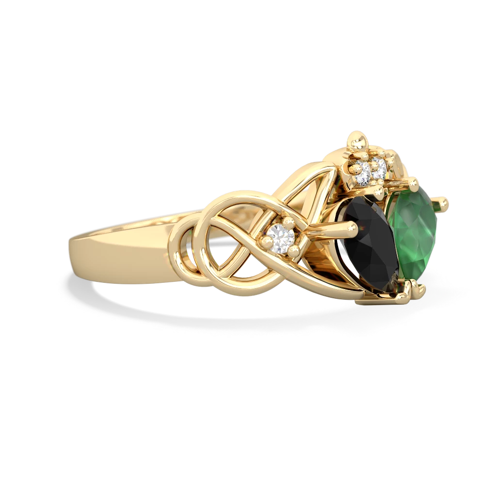 Onyx 'One Heart' Celtic Knot Claddagh 14K Yellow Gold ring R5322