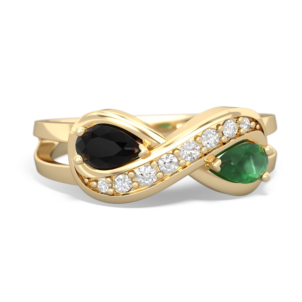 Onyx Diamond Infinity 14K Yellow Gold ring R5390