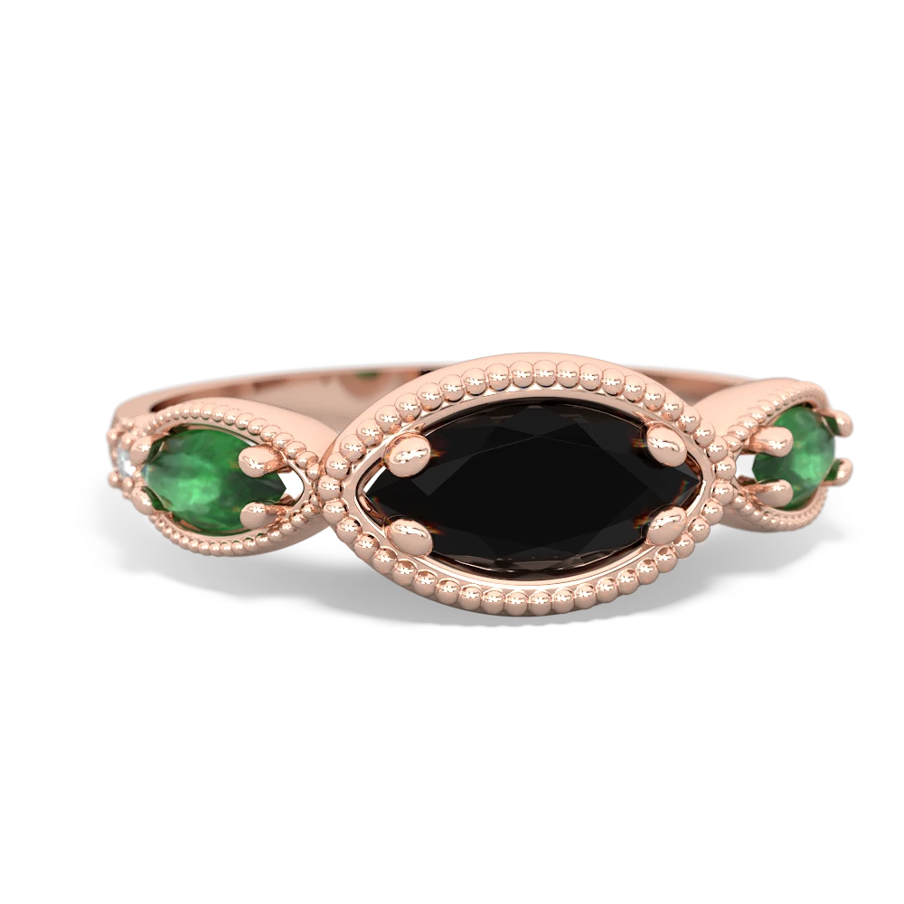 Onyx Milgrain Marquise 14K Rose Gold ring R5700