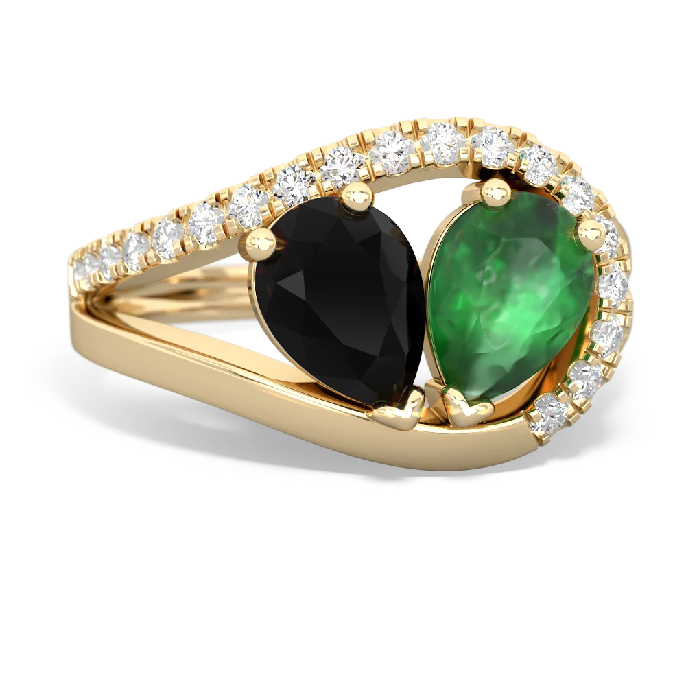 Onyx Nestled Heart Keepsake 14K Yellow Gold ring R5650