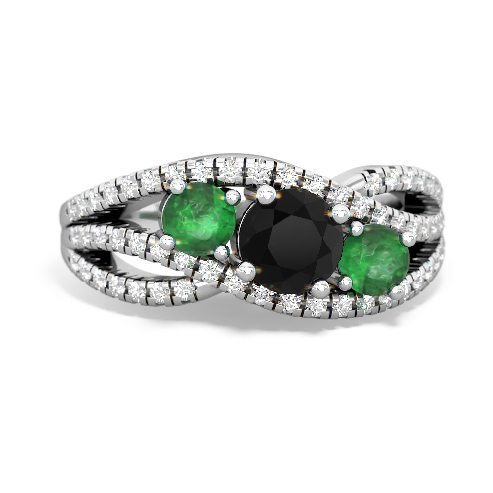 Onyx Three Stone Aurora 14K White Gold ring R3080