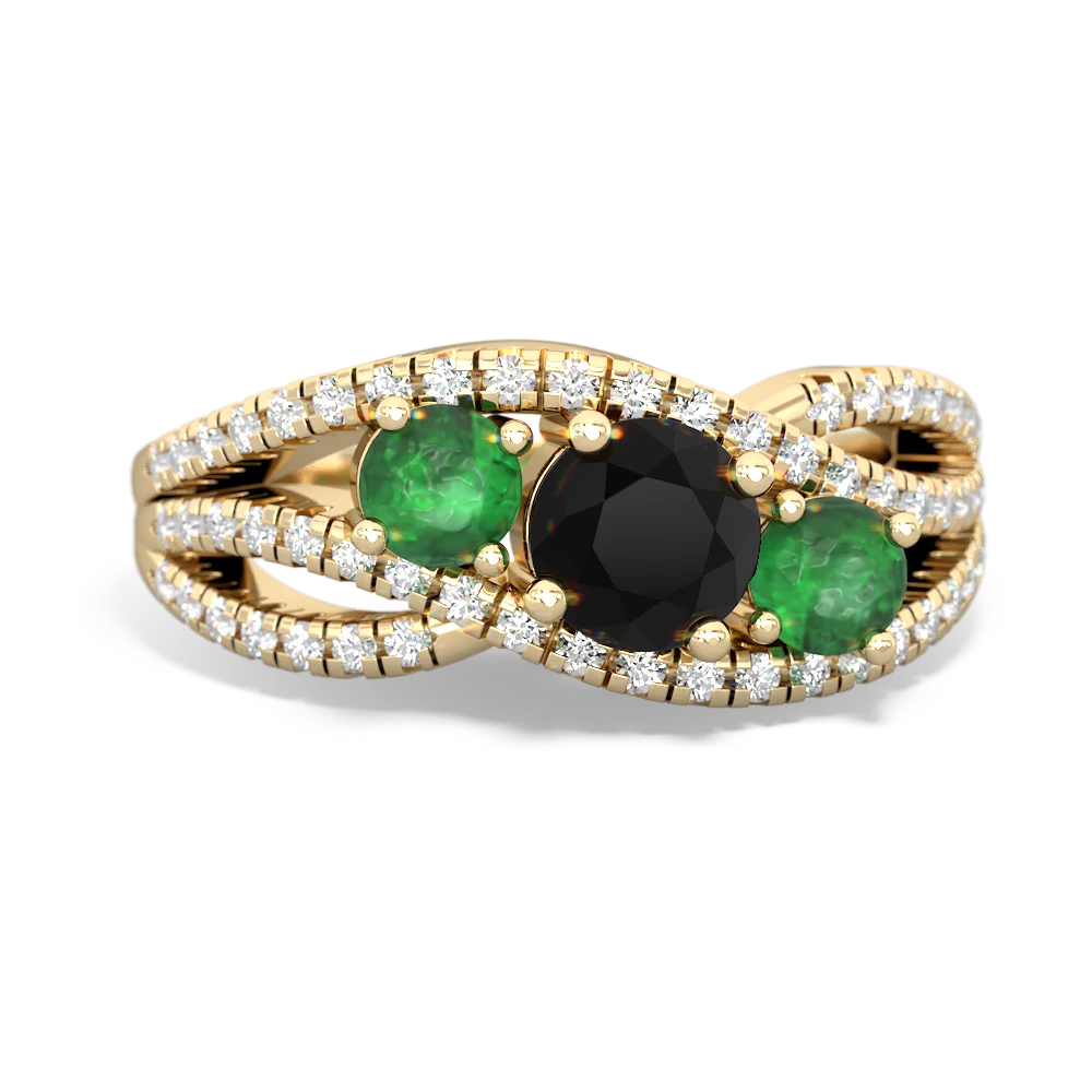 Onyx Three Stone Aurora 14K Yellow Gold ring R3080