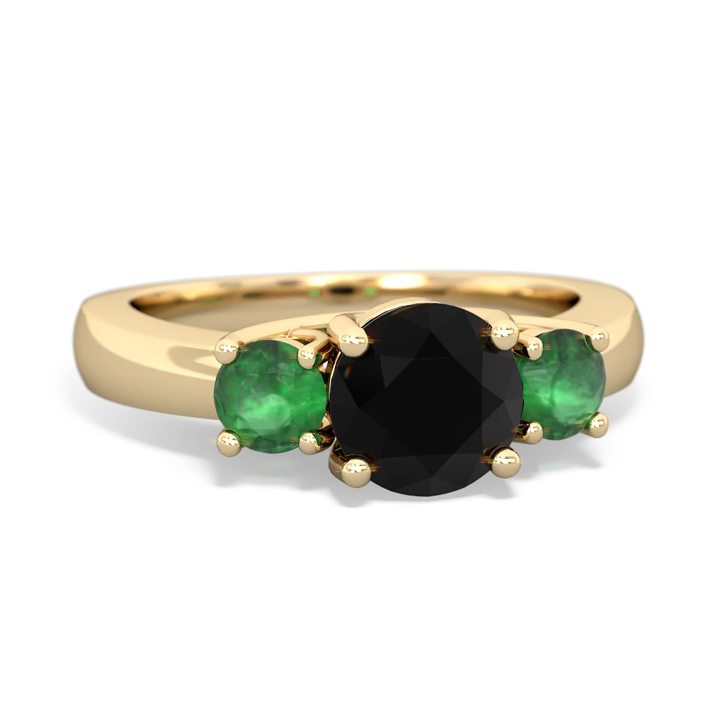 Onyx Three Stone Round Trellis 14K Yellow Gold ring R4018