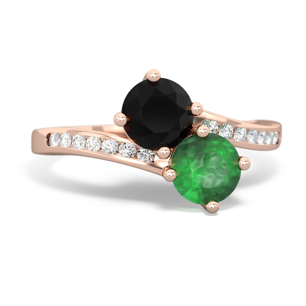 Onyx Channel Set Two Stone 14K Rose Gold ring R5303