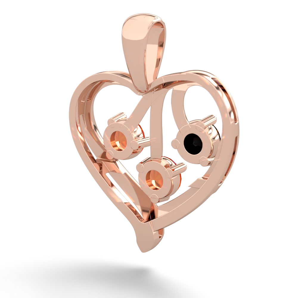 Onyx Glowing Heart 14K Rose Gold pendant P2233