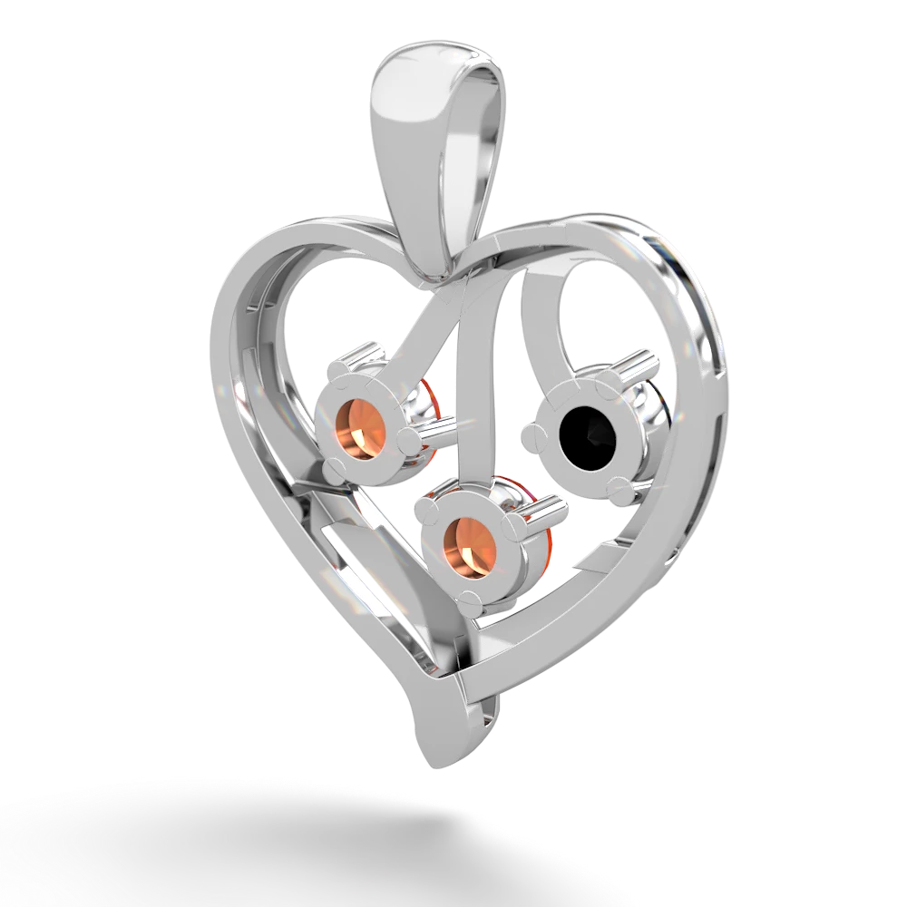 Onyx Glowing Heart 14K White Gold pendant P2233