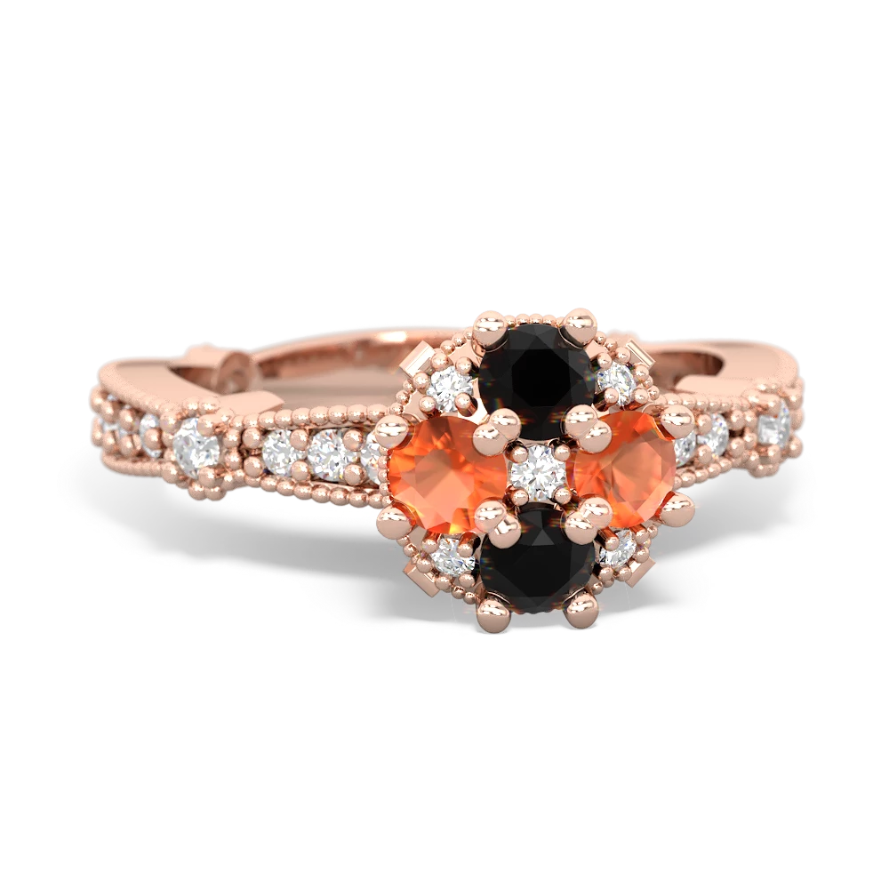 Onyx Sparkling Tiara Cluster 14K Rose Gold ring R26293RD