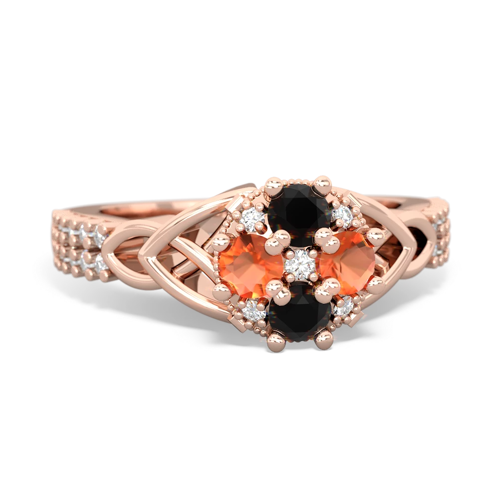 Onyx Celtic Knot Cluster Engagement 14K Rose Gold ring R26443RD