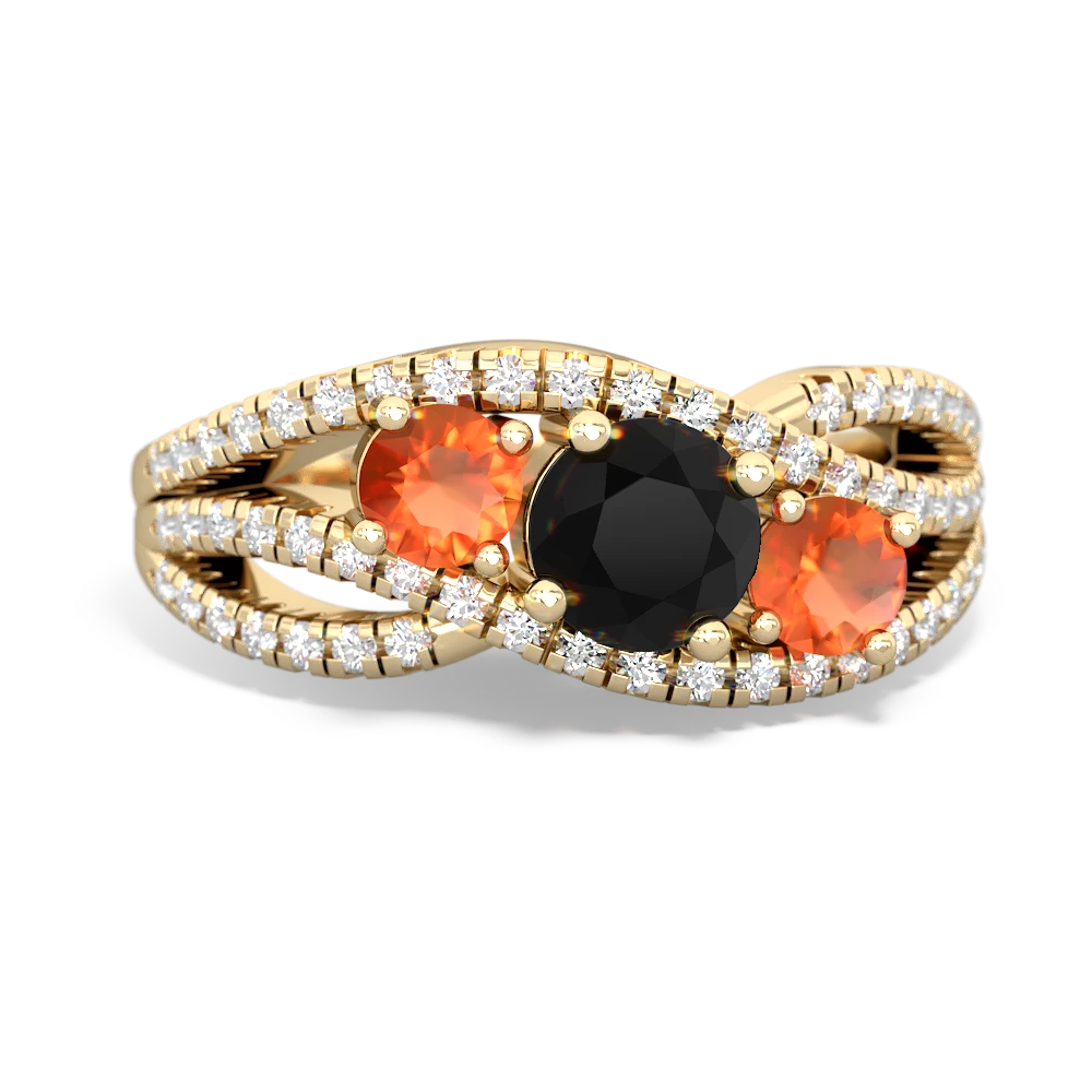 Onyx Three Stone Aurora 14K Yellow Gold ring R3080