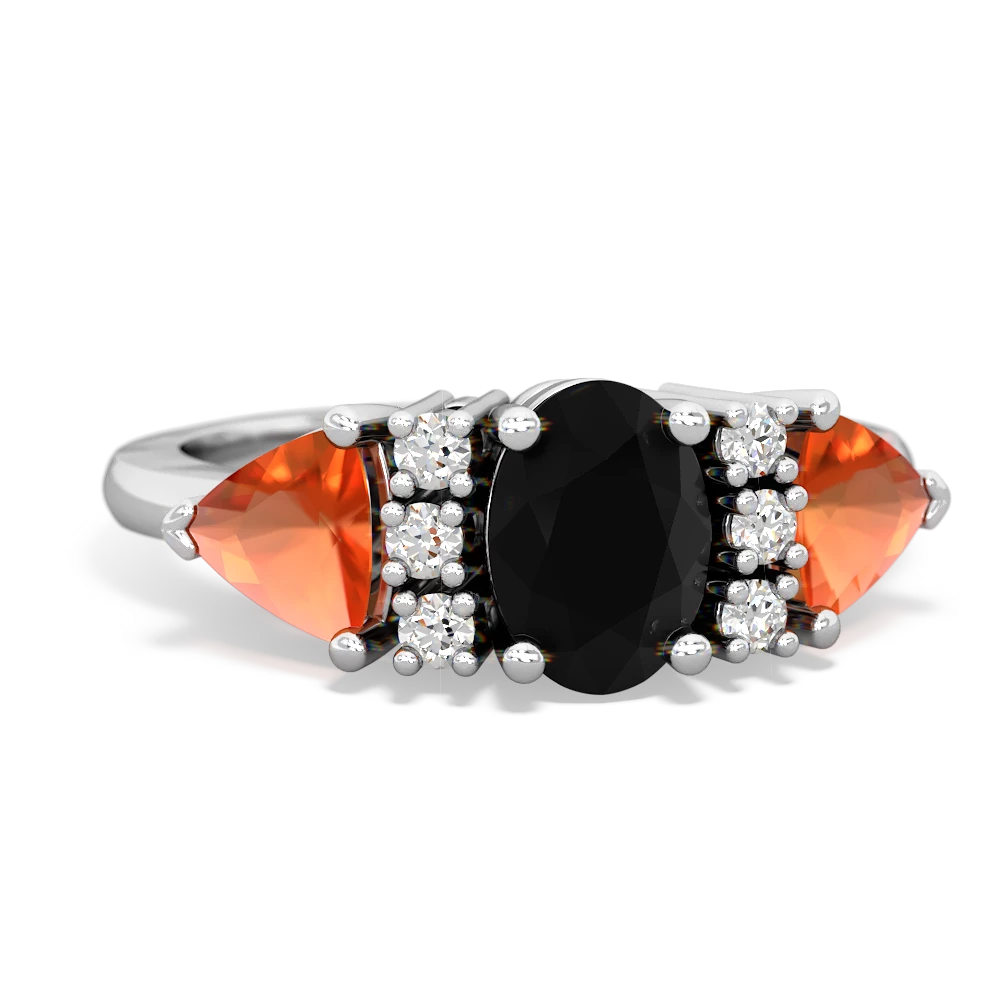 Onyx Antique Style Three Stone 14K White Gold ring R2186