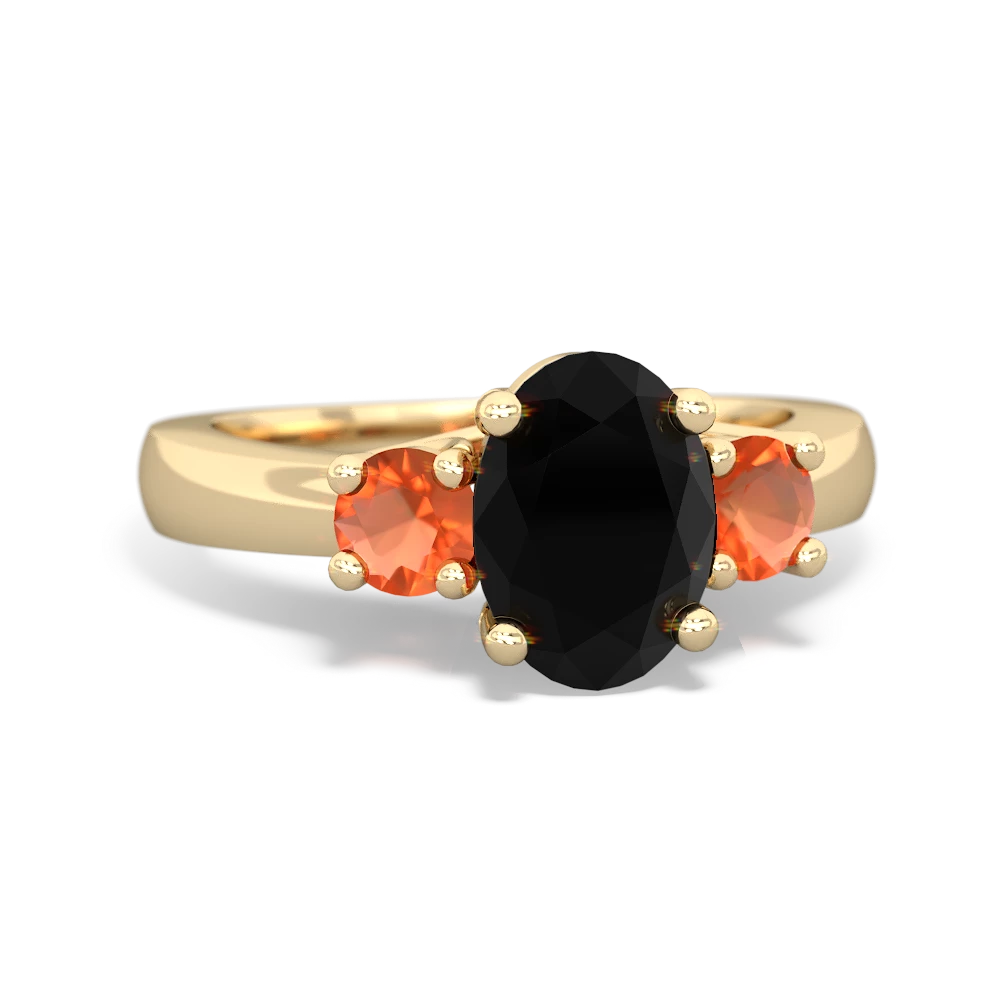 Onyx Three Stone Oval Trellis 14K Yellow Gold ring R4024