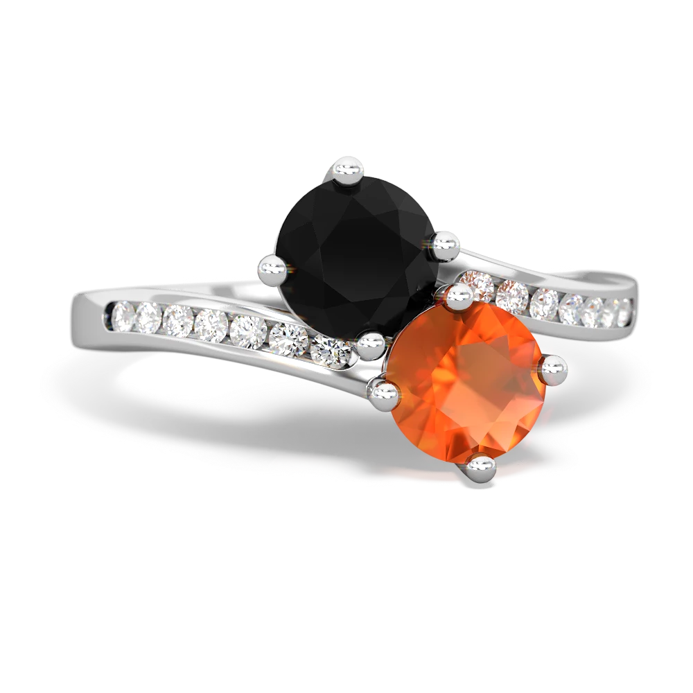 Onyx Channel Set Two Stone 14K White Gold ring R5303