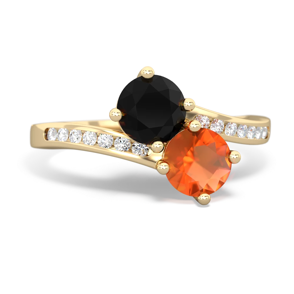 Onyx Channel Set Two Stone 14K Yellow Gold ring R5303