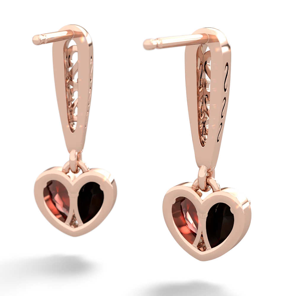 Onyx Filligree Heart 14K Rose Gold earrings E5070