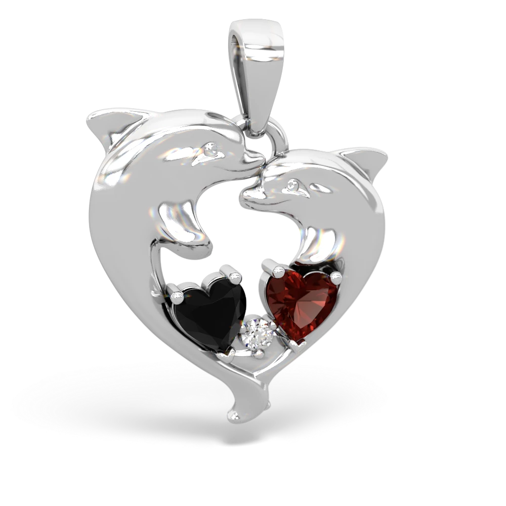 Onyx Dolphin Heart 14K White Gold pendant P5820