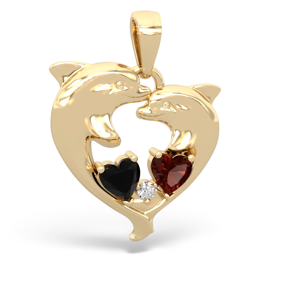 Onyx Dolphin Heart 14K Yellow Gold pendant P5820