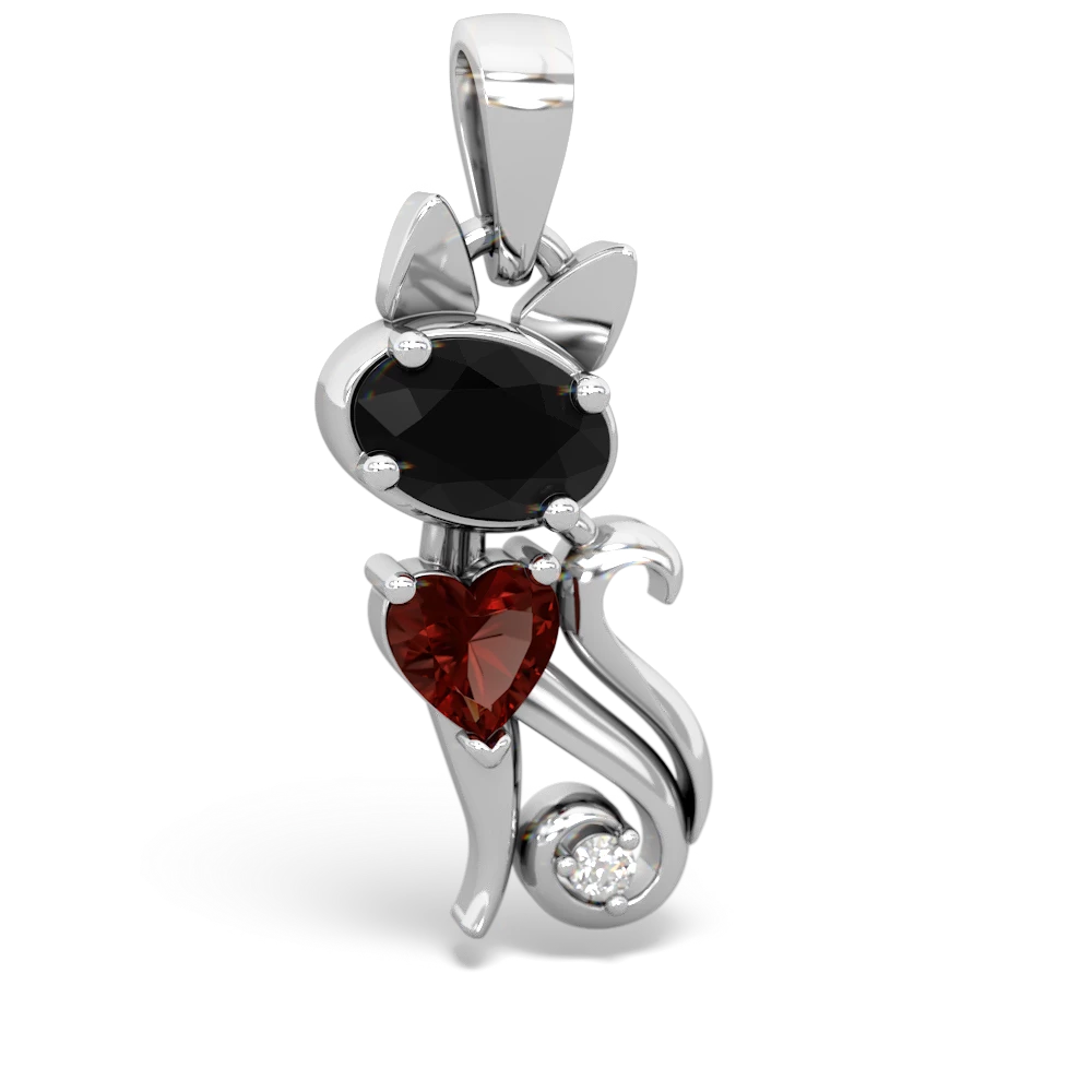 Onyx Kitten 14K White Gold pendant P5780