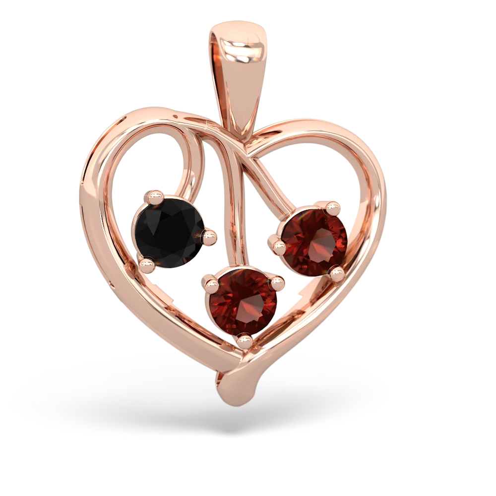 Onyx Glowing Heart 14K Rose Gold pendant P2233