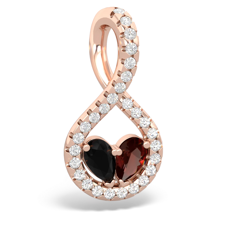 Onyx Pave Twist 'One Heart' 14K Rose Gold pendant P5360