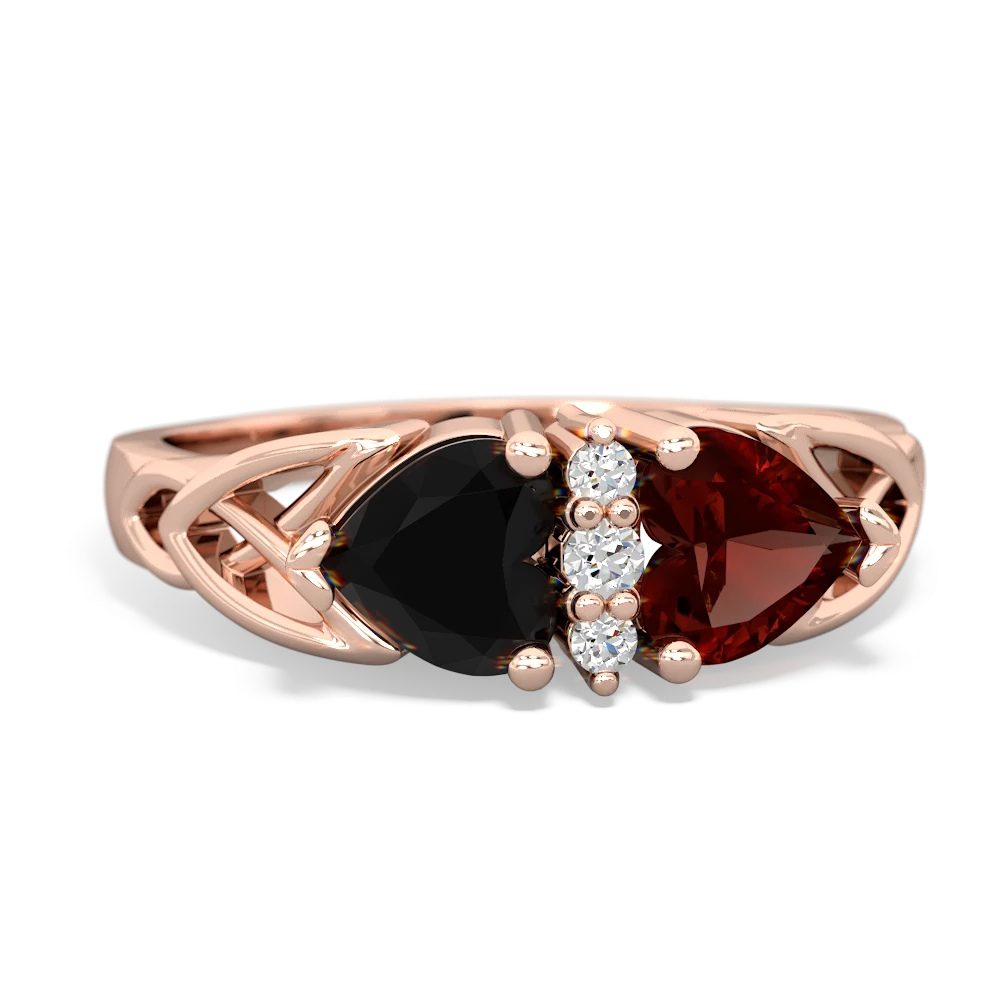 Onyx Celtic Knot Double Heart 14K Rose Gold ring R5040