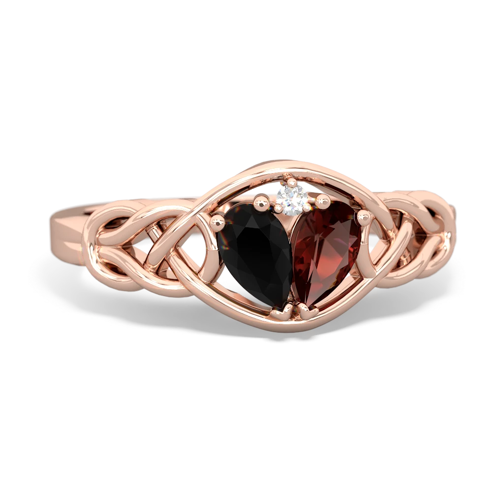 Onyx Celtic Love Knot 14K Rose Gold ring R5420