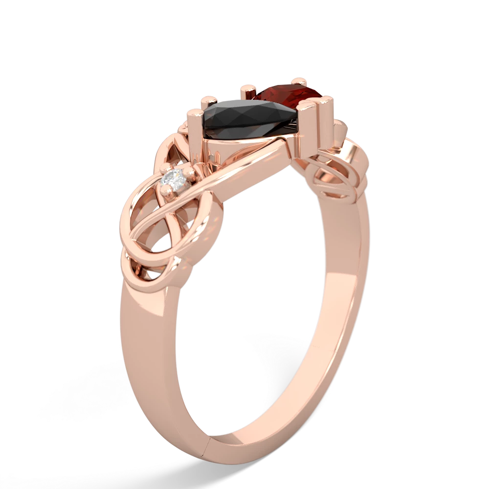 Onyx 'One Heart' Celtic Knot Claddagh 14K Rose Gold ring R5322