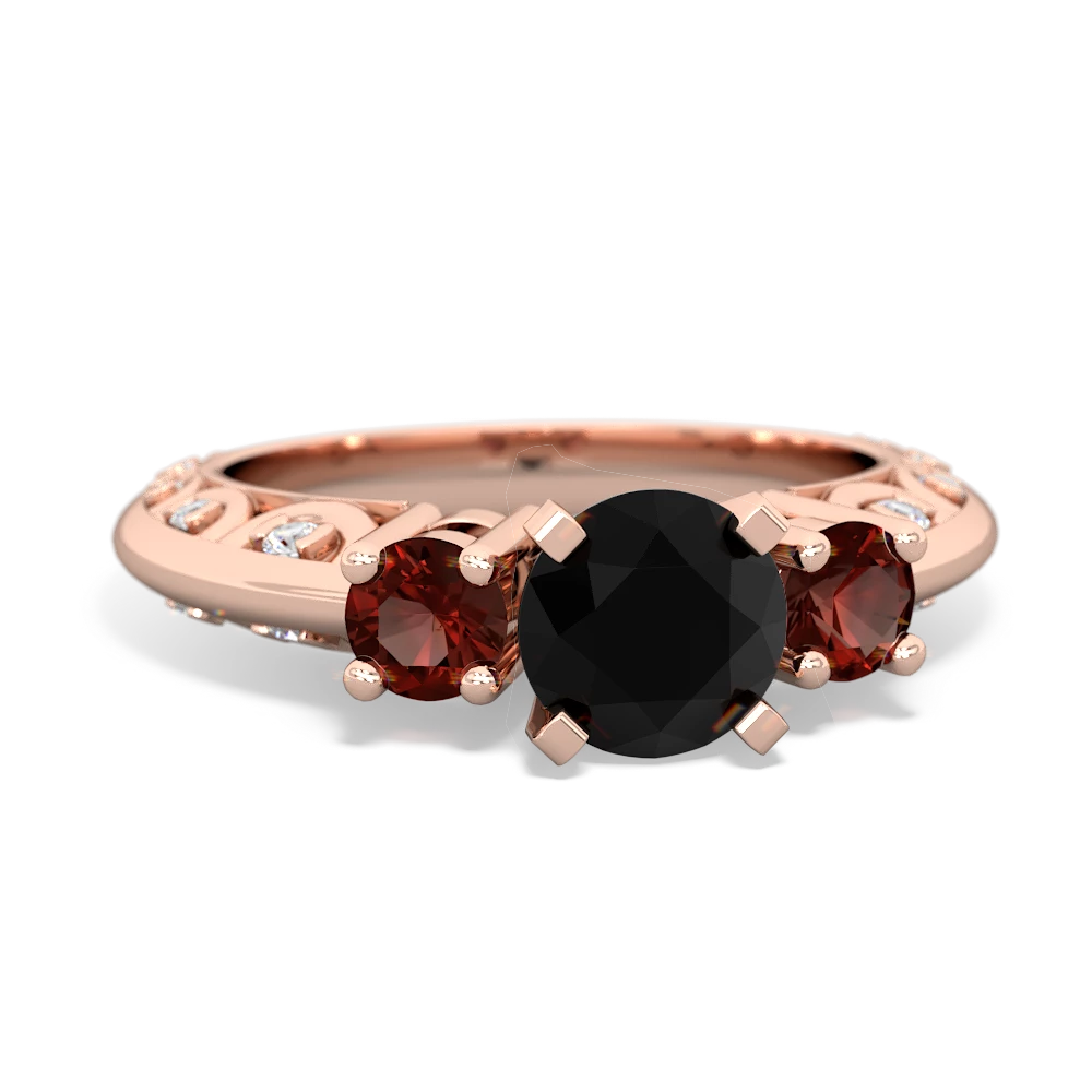 Onyx Art Deco Eternal Embrace Engagement 14K Rose Gold ring C2003