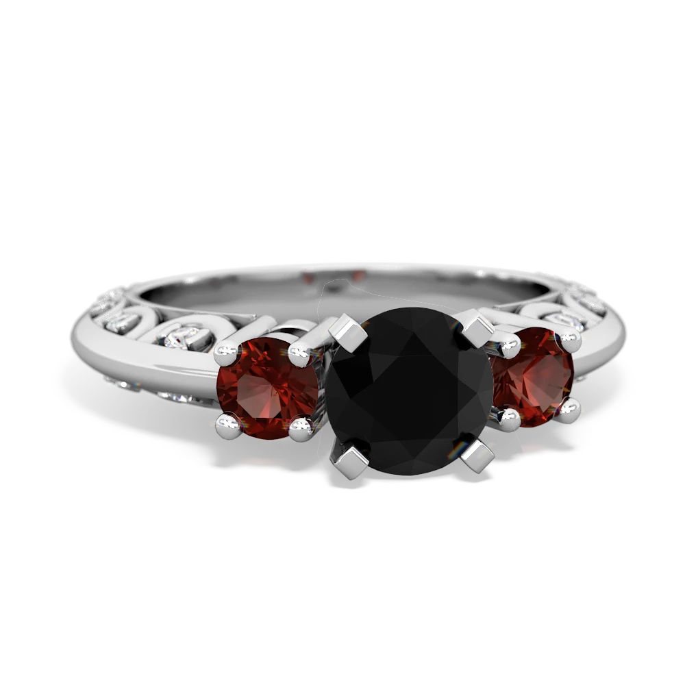 Onyx Art Deco Eternal Embrace Engagement 14K White Gold ring C2003