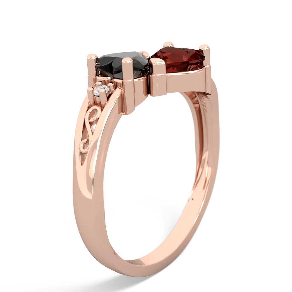 Onyx Snuggling Hearts 14K Rose Gold ring R2178