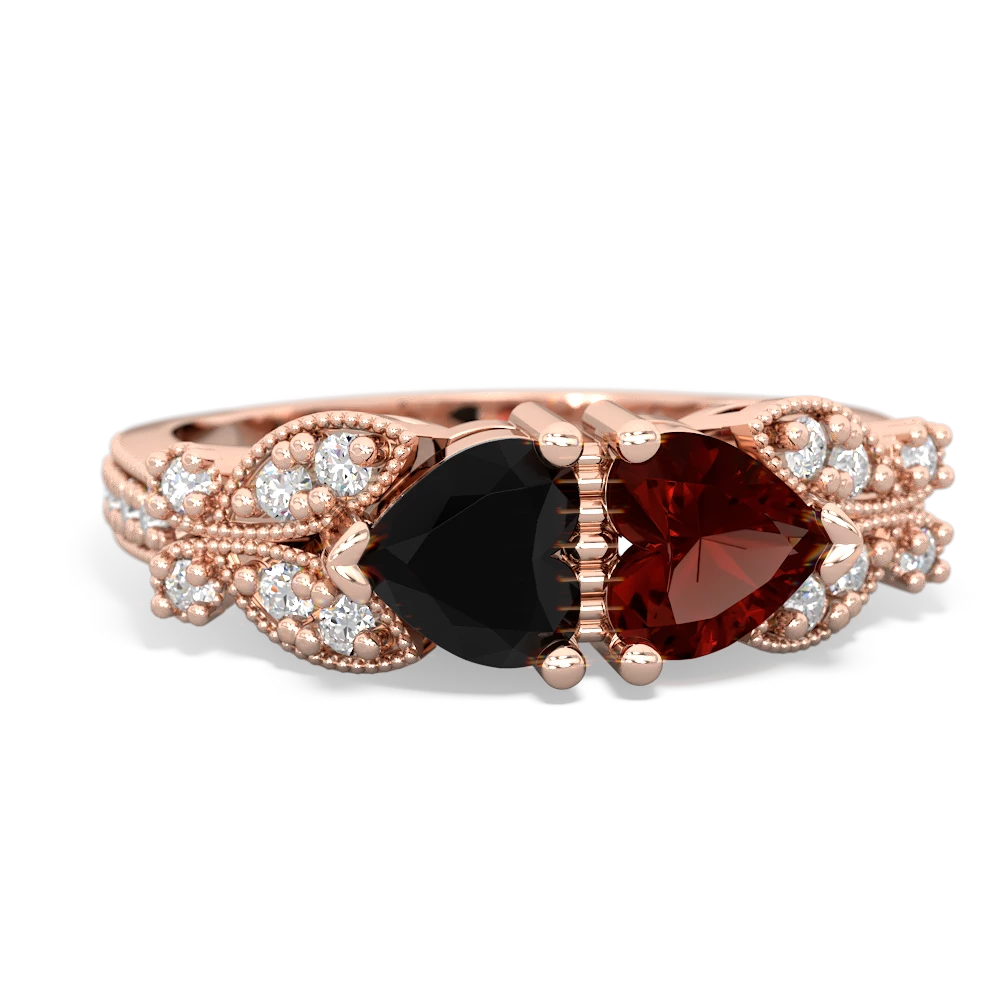 Onyx Diamond Butterflies 14K Rose Gold ring R5601