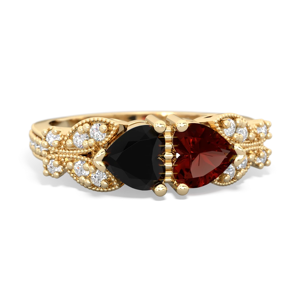 Onyx Diamond Butterflies 14K Yellow Gold ring R5601