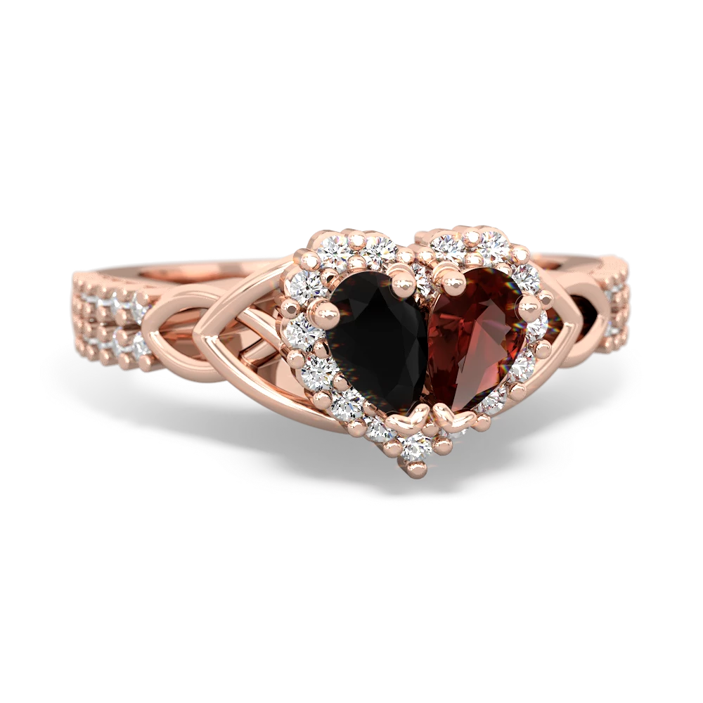 Onyx Celtic Knot Two Hearts As One 14K Rose Gold ring R2644HRT