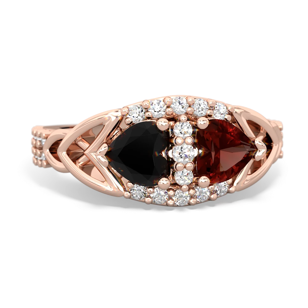 Onyx Sparkling Celtic Knot 14K Rose Gold ring R2645