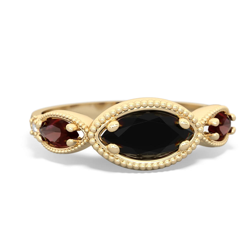 Onyx Milgrain Marquise 14K Yellow Gold ring R5700