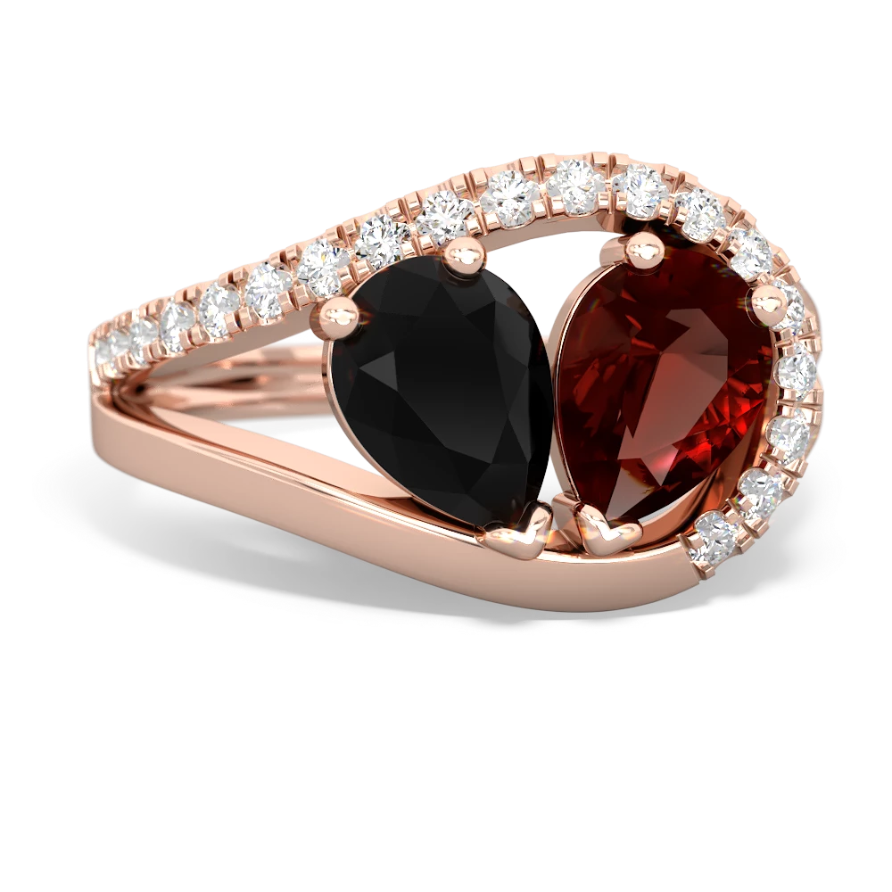 Onyx Nestled Heart Keepsake 14K Rose Gold ring R5650